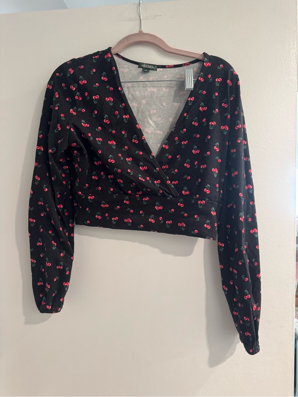 Wild Fable Black Cherry Print Wrap Crop Top Medium Y2K Coquette